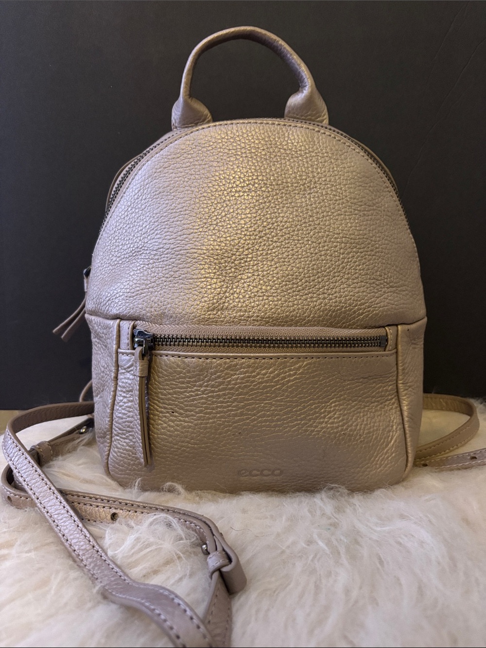 Ecco Metallic Taupe Mini Backpack - Pebbled Leather